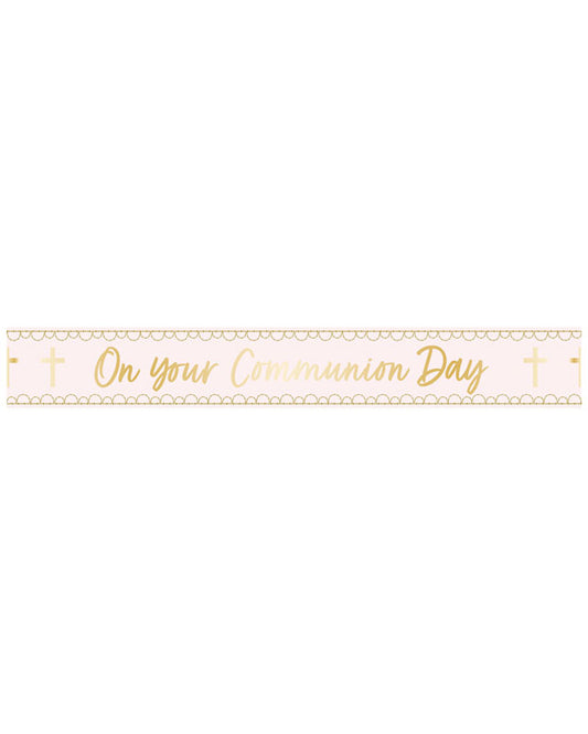 Pink Botanical 'On your Communion Day' Foil Banner - 2.7m