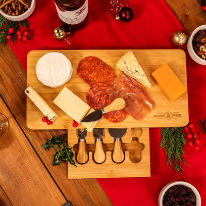 Bamboo Cheese Board Serving Platter With Knife Set | M&W	
