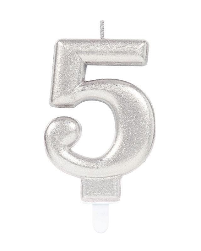 Silver Number 5 Candle - 7.5cm