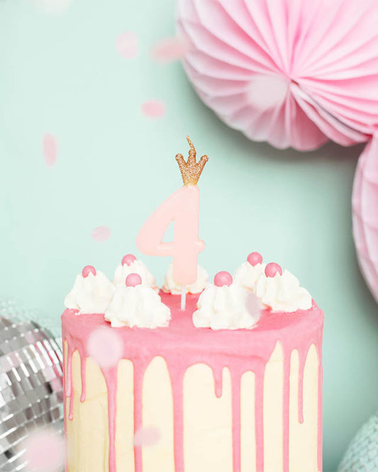 Light Pink Number 4 Candle with Crown - 9.5cm
