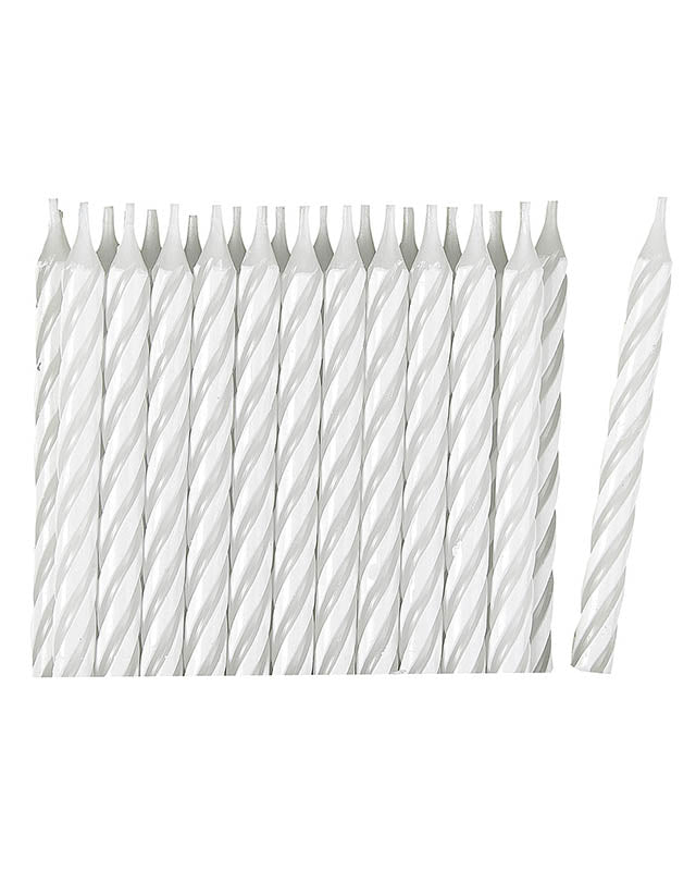 White Stripe Metallic Spiral Candles (24pk)