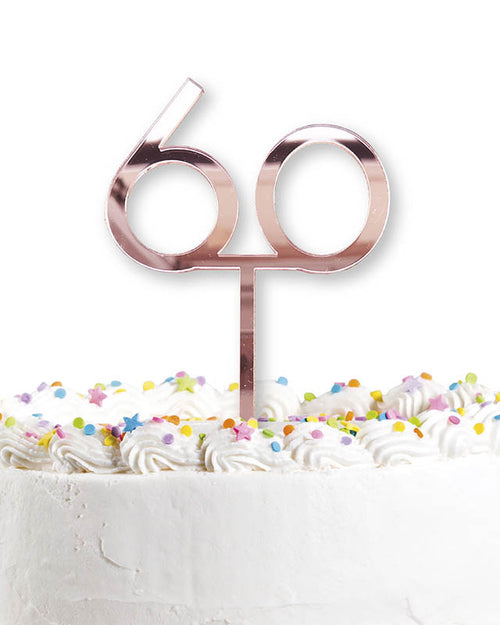 60th Rose Gold Acrylic Cake Topper - 10cmx18cm
