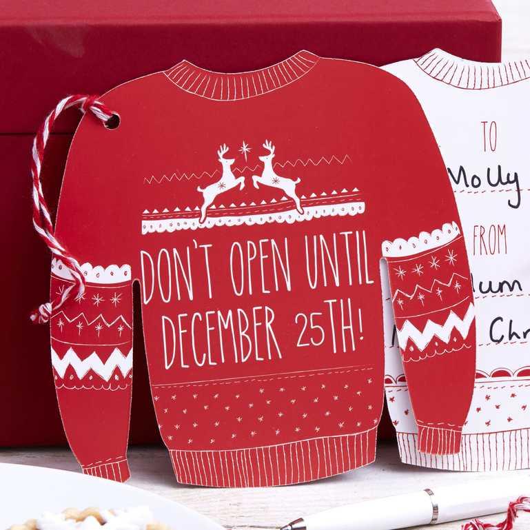 Red and White Festive Giant Jumper Gift Tags - Cosy Christmas