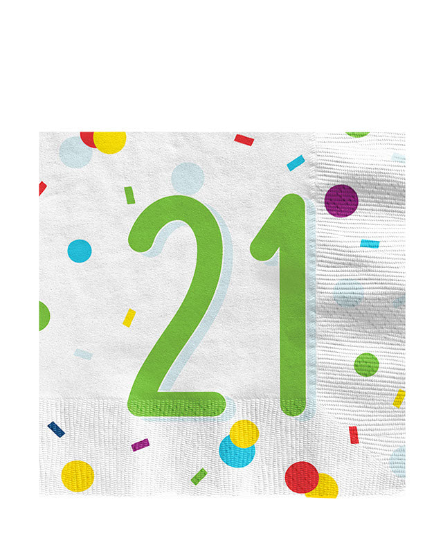 Confetti Birthday Age 21 Napkins - 33cm (20pk)
