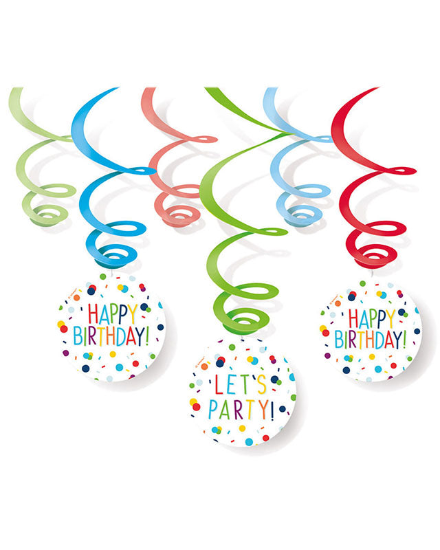 Confetti Birthday Hanging Swirls (6pk)