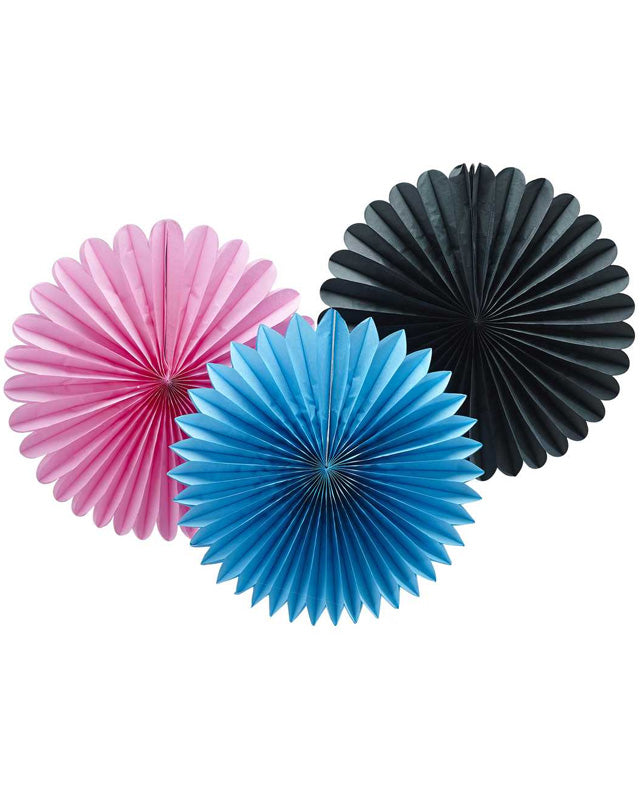 Pink, Black & Blue Paper Wall Fan Decorations (3pk) – product image 1