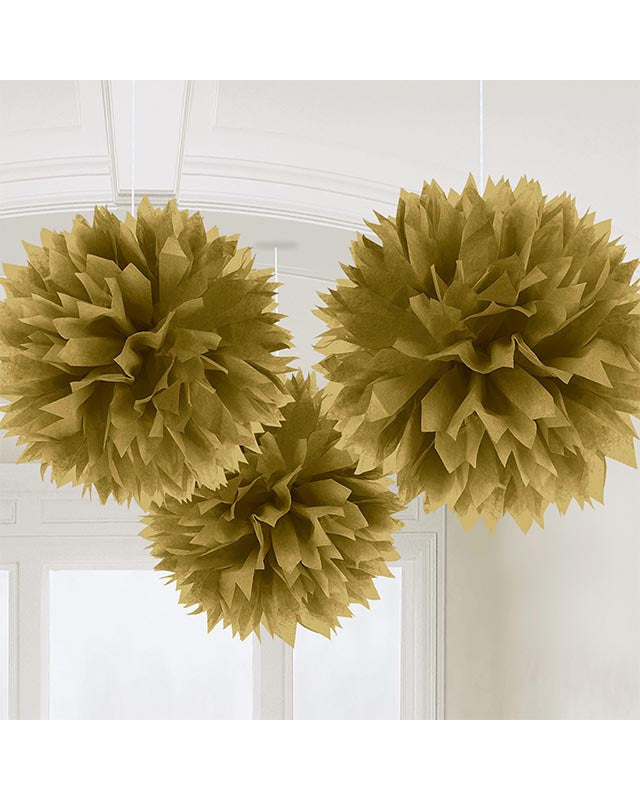 Gold Paper Pom Pom Decorations - 40cm (3pk)
