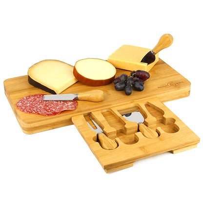 Bamboo Cheese Board Serving Platter With Knife Set | M&W	