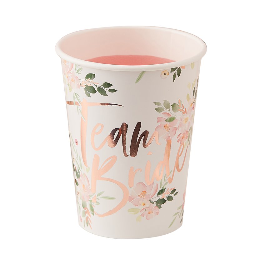Floral Hen Party 'Team Bride' Paper Cups - 255ml (8pk) – product image 3