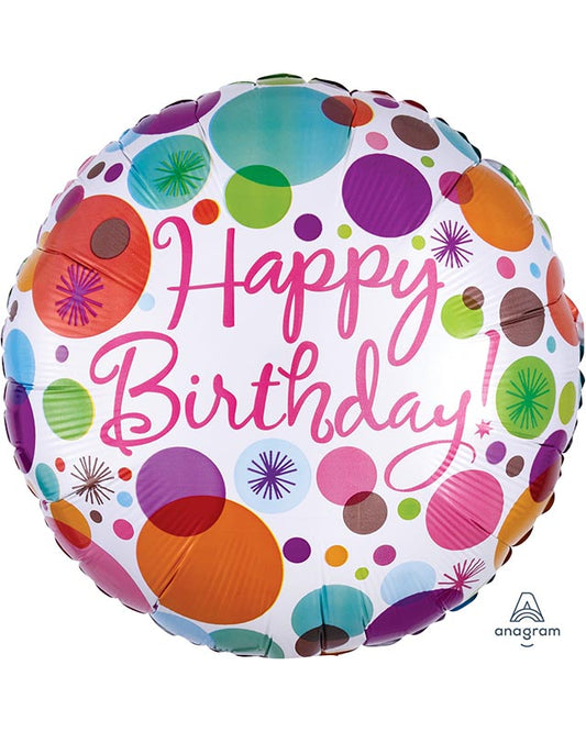 Happy Birthday Polka Dots Balloon - 18" Foil