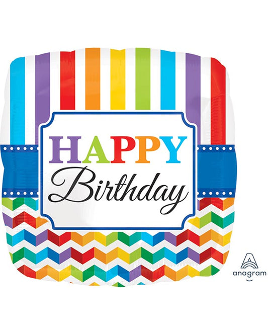 Happy Birthday Chevron Stripes Balloon - 18" Foil