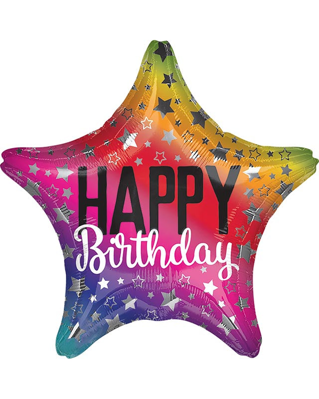 Rainbow Star Birthday Balloon - 18" Foil