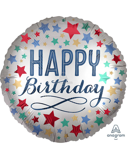 Satin with Stars Happy Birthday Balloon - 18" Foil