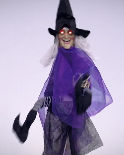 Animated Witch on a Broom - 90cm