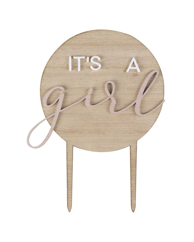 Teddy Bear 'It's a Girl' Wooden Baby Shower Cake Topper - 17.8cm x 12cm – product image 2