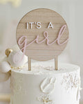 Teddy Bear 'It's a Girl' Wooden Baby Shower Cake Topper - 17.8cm x 12cm – product image 1