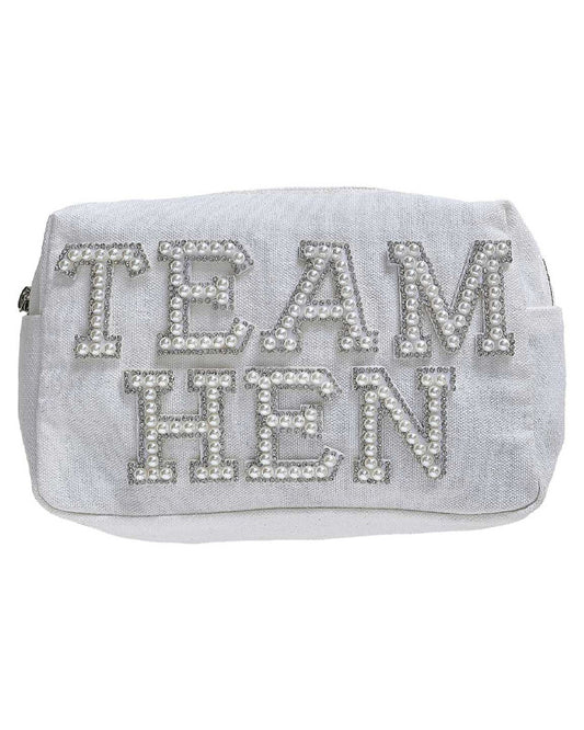 Embellished Pearl 'Team Hen' Makeup Bag - 20cm x 12cm