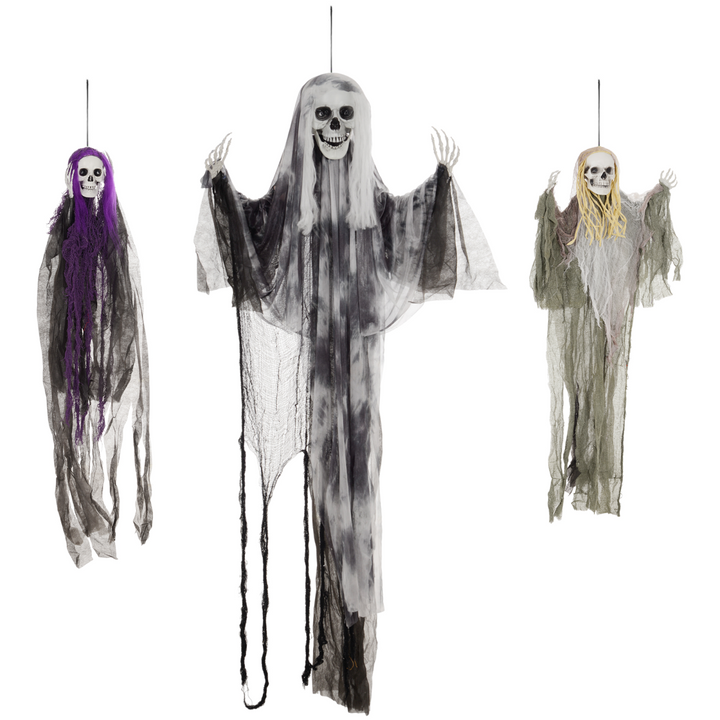 HOMCOM Set of 3 Hanging Skeleton, Flying Ghost Halloween Decorations – product image 1