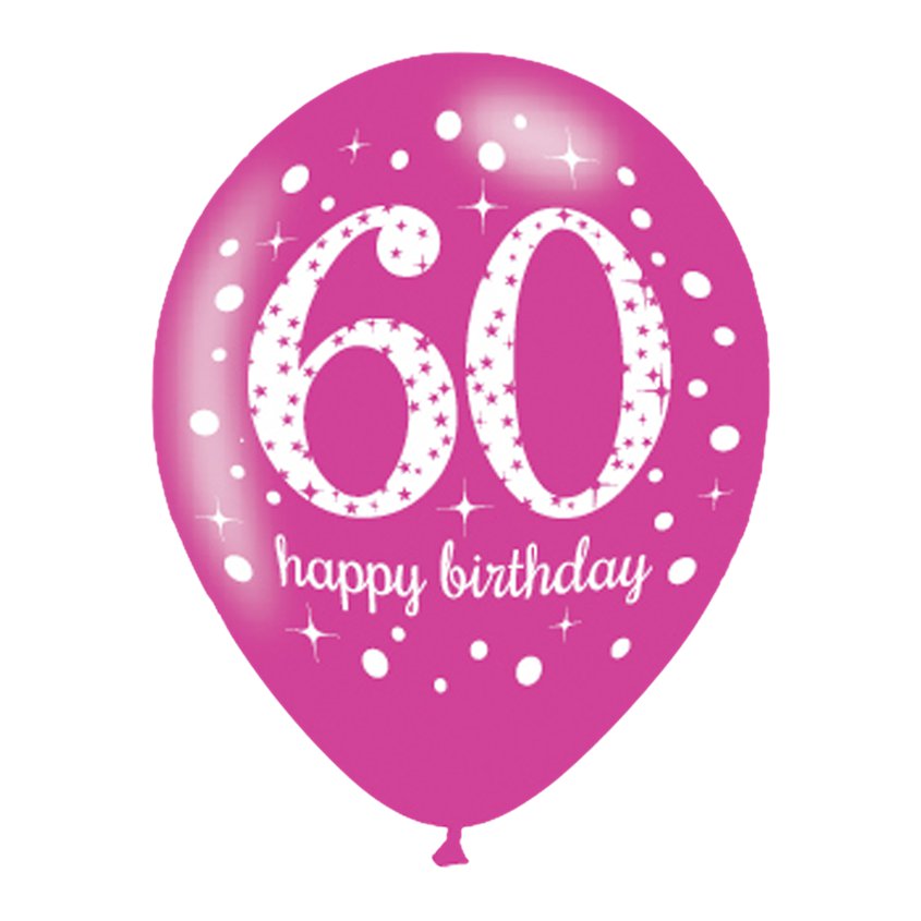 Happy 60th Birthday Pink Mix Latex Balloons - 11" (6pk) – product image 2