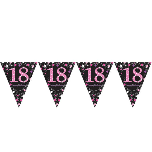 Pink Age 18 Holographic Plastic Bunting - 4m