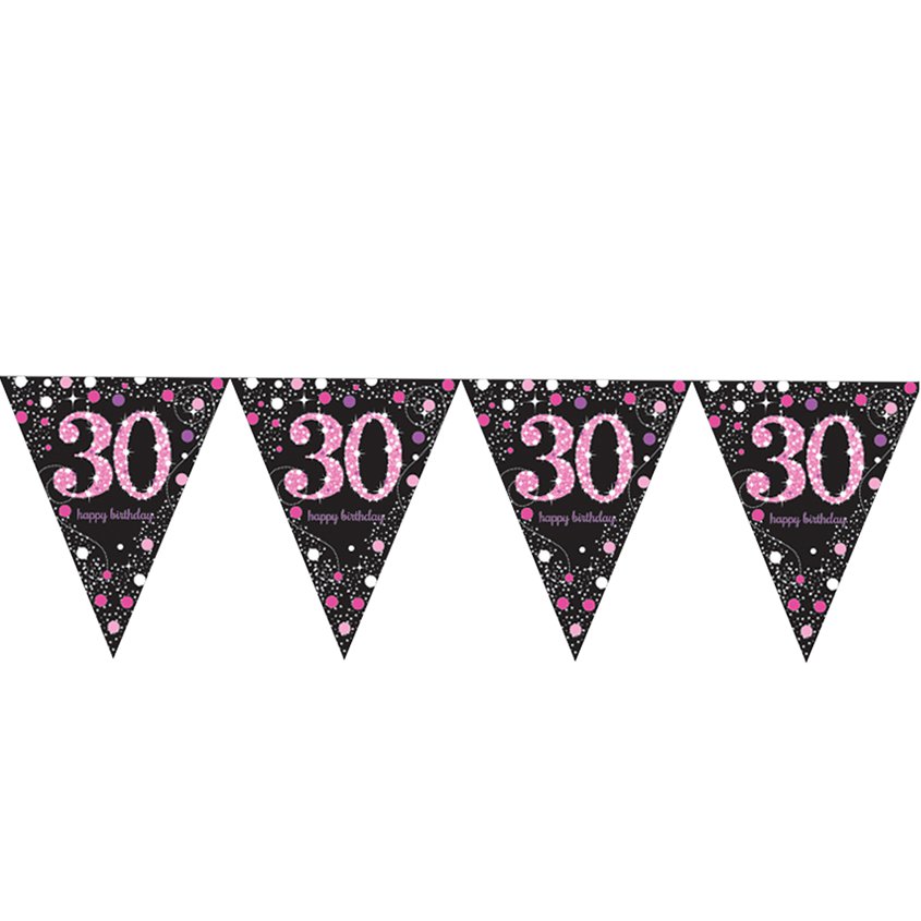 Pink Age 30 Holographic Plastic Bunting - 4m