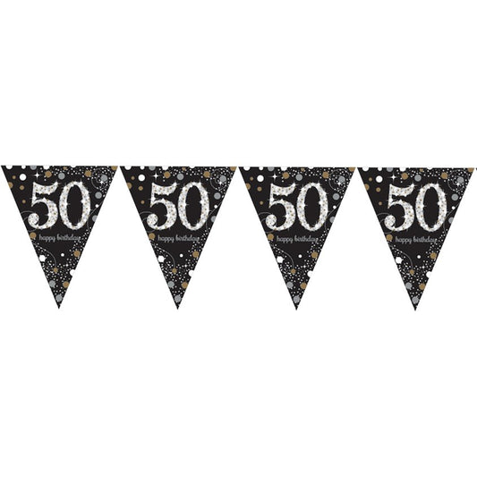 Pink Age 50 Holographic Plastic Bunting - 4m