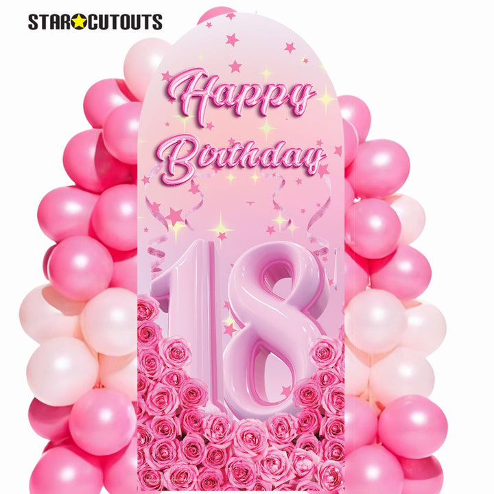 SC4618 Happy Birthday Pink Gold Stars Roses Backdrop Sailboard Cardboard Cut Out Height 185cm – product image 1