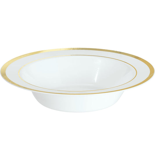 Premium White with Gold Trim Plastic Bowls - 340ml (10pk)