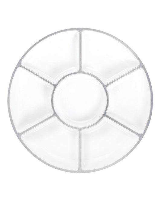 White with Silver Trim Compartment Platter - 40cm