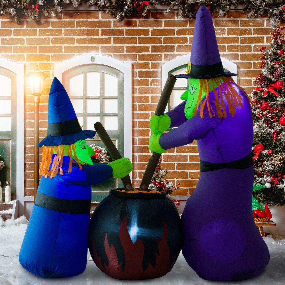 1.8m Inflatable Halloween Lawn Deco with LED Witches Around A Black Cauldron – product image 2