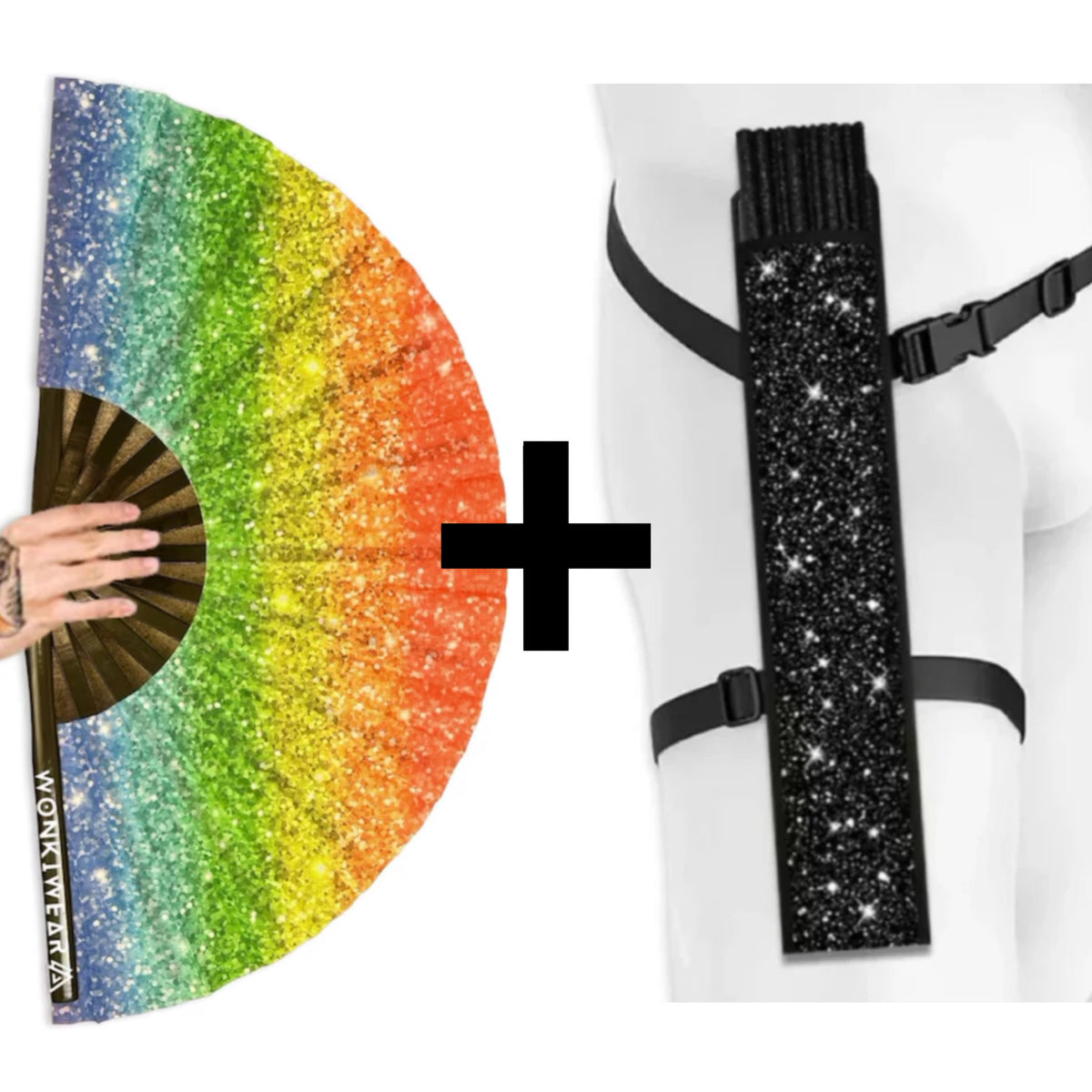 Rainbow Glitter XL UV Reactive Festival Fan – product image 9