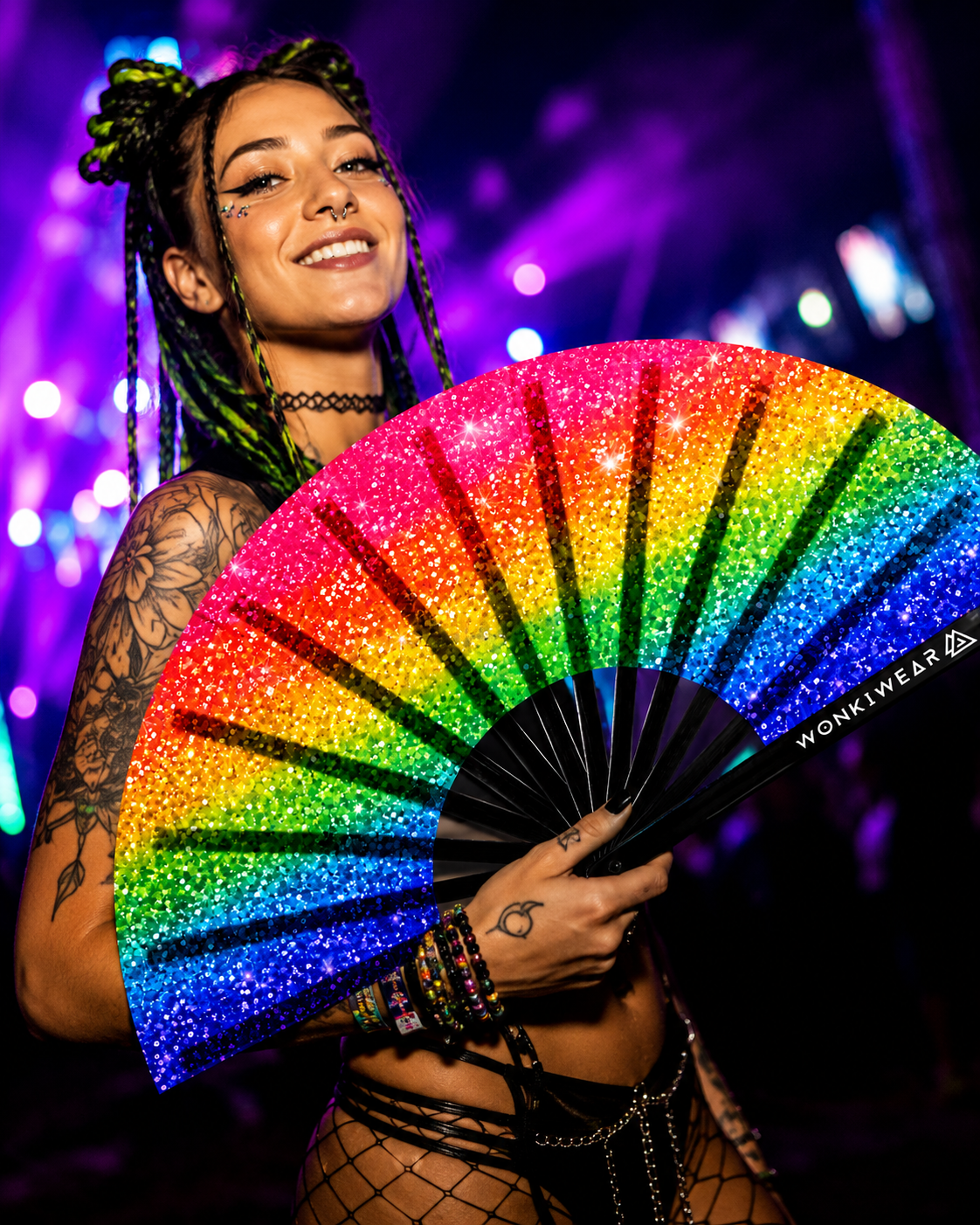 Rainbow Glitter XL UV Reactive Festival Fan – product image 6