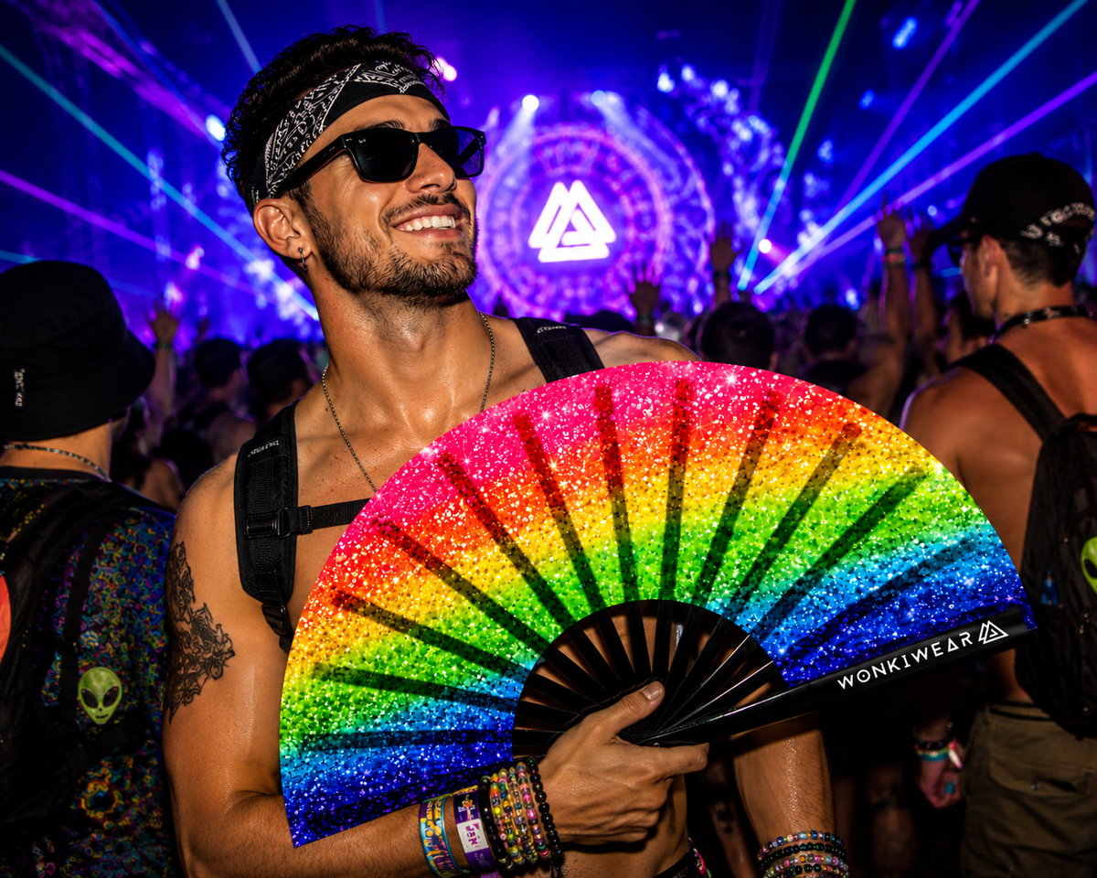 Rainbow Glitter XL UV Reactive Festival Fan – product image 2