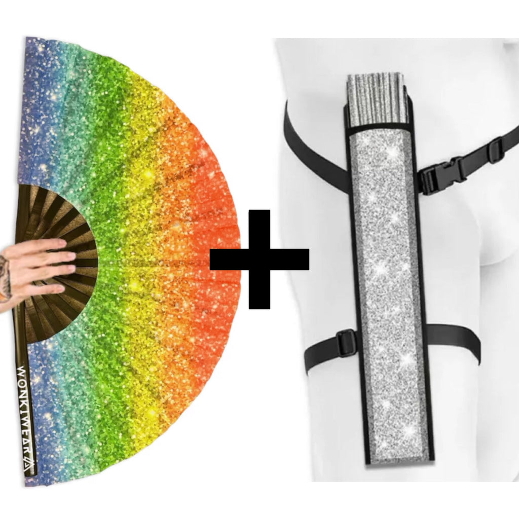 Rainbow Glitter XL UV Reactive Festival Fan – product image 10