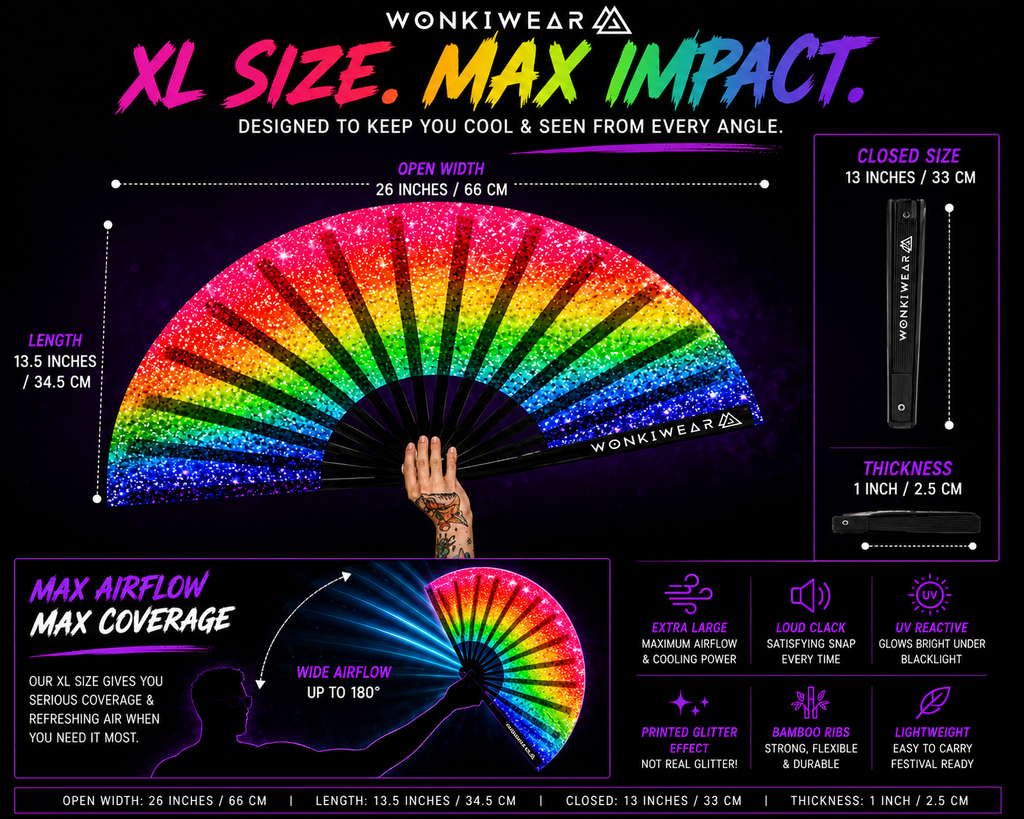 Rainbow Glitter XL UV Reactive Festival Fan – product image 7