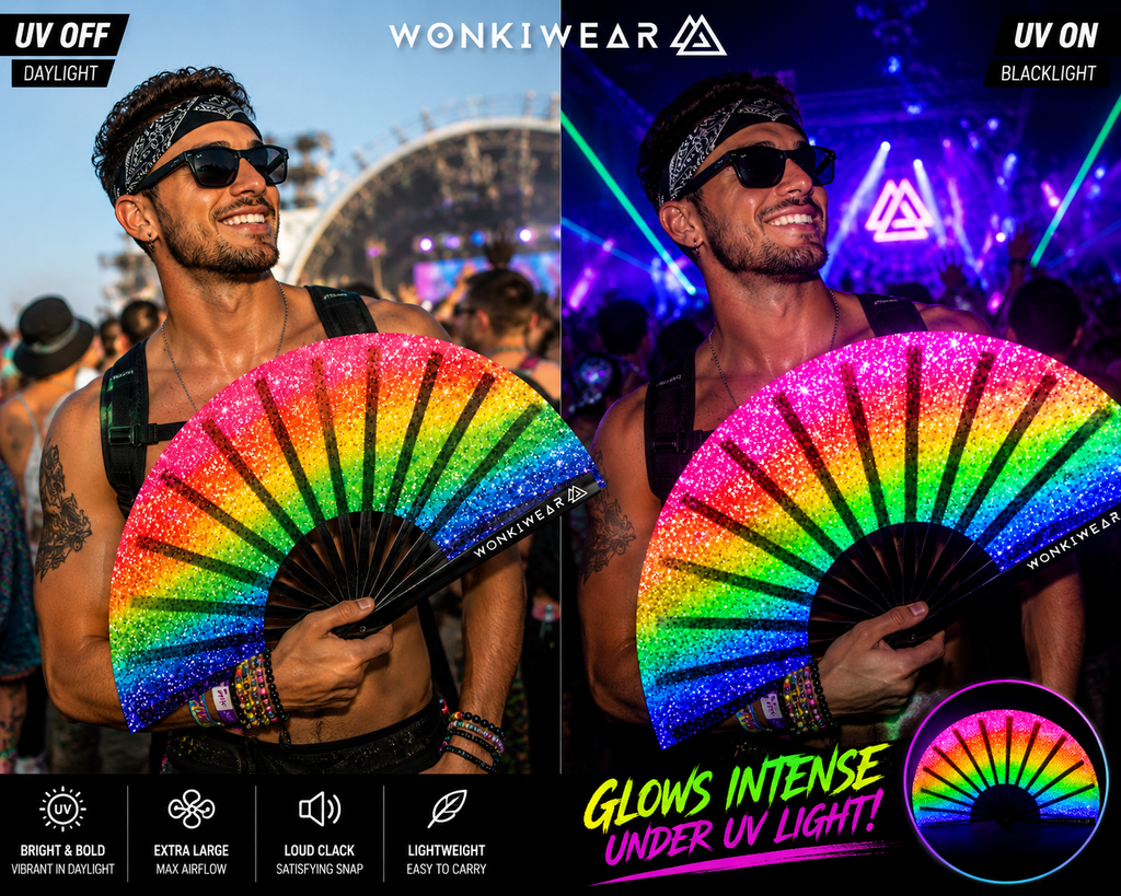 Rainbow Glitter XL UV Reactive Festival Fan – product image 4