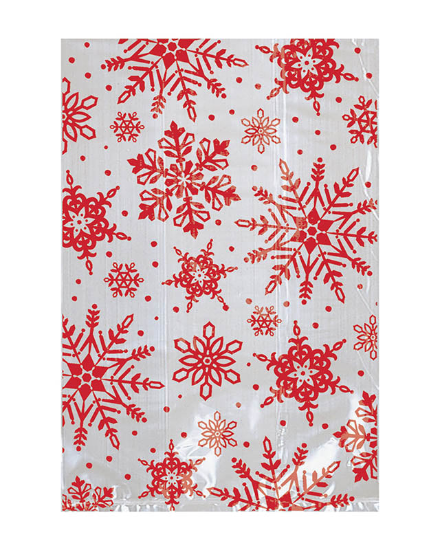 Red Snowflake Cello Bags 10cm x 15cm (25pk)