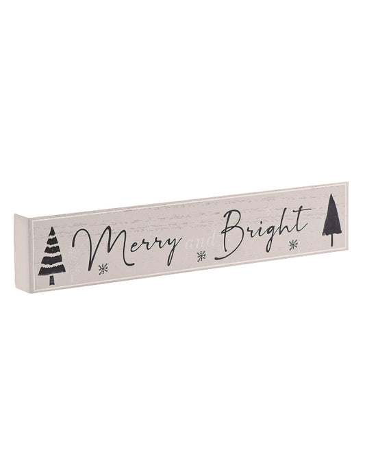 Merry & Bright Wooden Mantel Plaque - 20cm