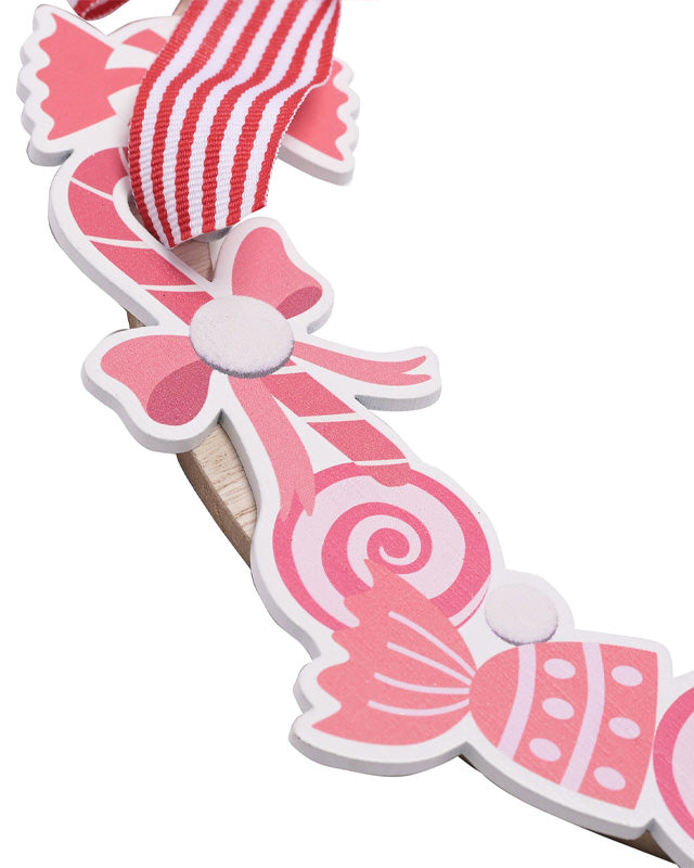 Wooden Christmas Candy Hanging Wreath - 34cm