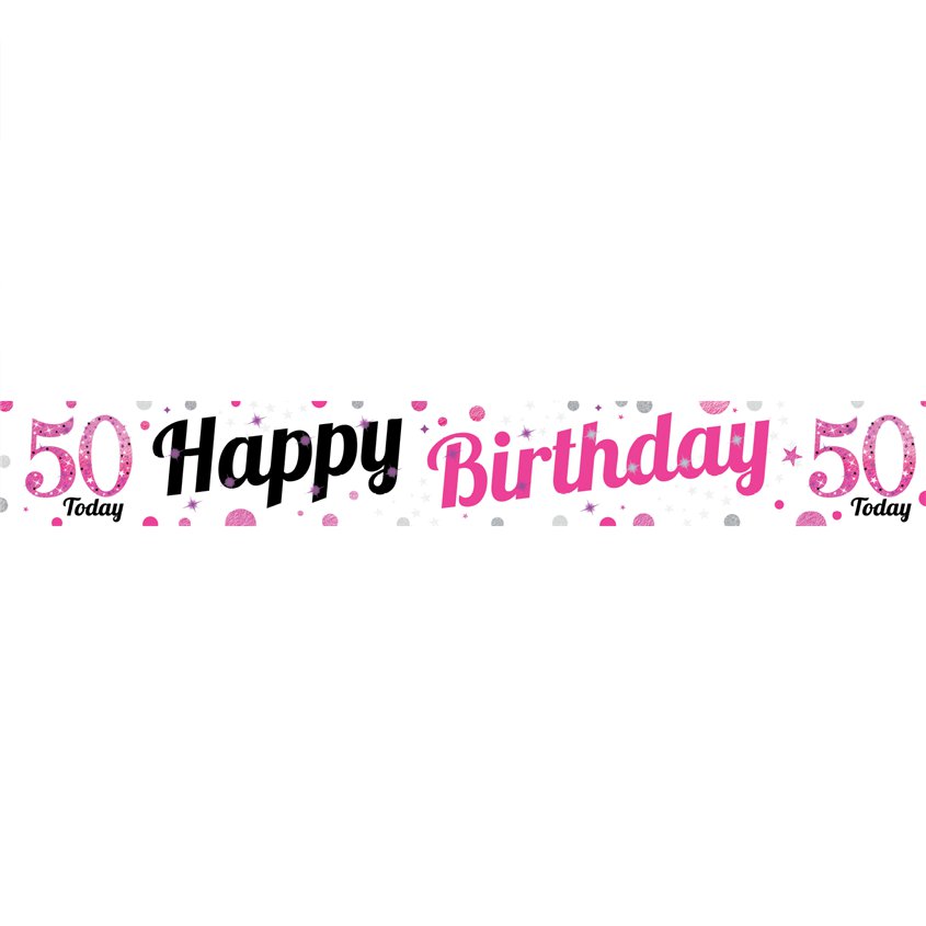 50th Birthday Pink Celebration Paper Banners -1m (3pk) – product image 3