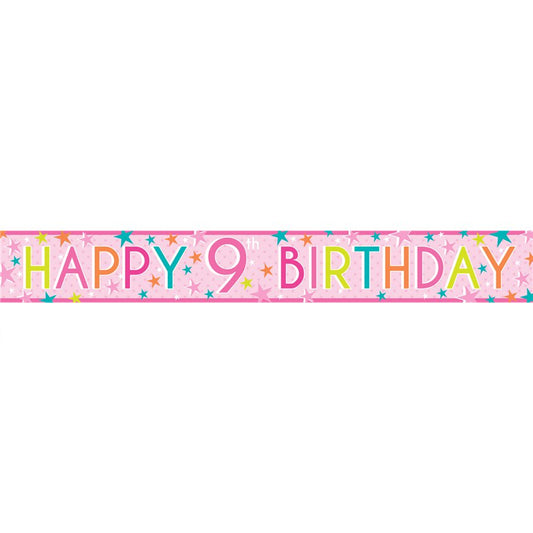 Girls 9th Birthday Paper Banners - 1m (3pk)
